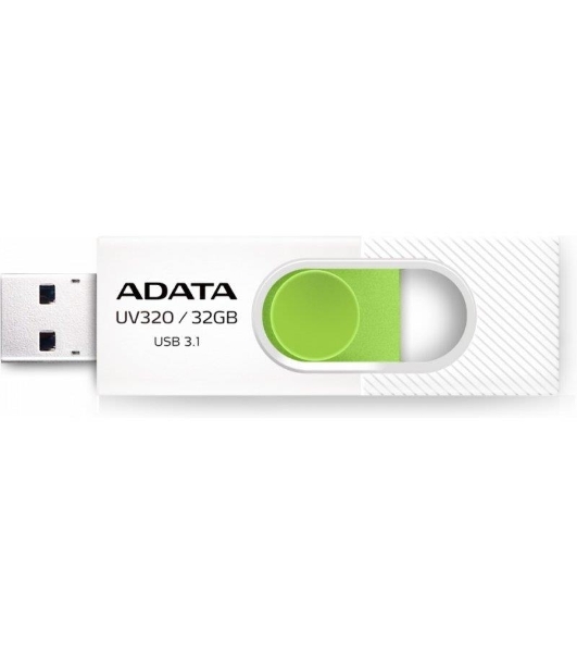 Флешка USB ADATA UV320 (AUV320-32G-RWHGN), 32Gb, USB 3.2, R/W 100/30, белый/зеленый