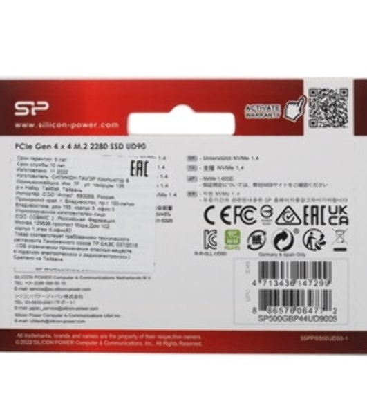 Накопитель SSD Silicon Power PCI-E 4.0 x4 500Gb SP500GbP44UD9005 M-Series UD90 M.2 2280
