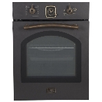 Встраиваемая электрическая духовка Korting OKB 4941 CRN/59.6 х 45 x 55 см, Духовой шкаф в ретро-дизайне, ширина 45 см, аналоговые часы в классическом стиле Frank Muller, таймера с функцией отключения, 9 режимов нагрева, объем духовки 45 л, телескопические направляющие на одном уровне, двухслойное остекление, каталитическая самоочистка, автоматическое отключение, в комплекте: 2 противня, хромированная решетка, цвет - черный; цвет ручек - бронза, фото 1