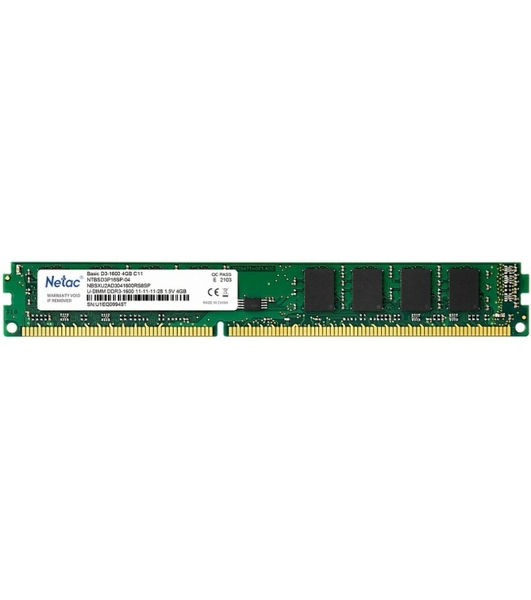 Оперативная память NETAC Basic, DDR3, 4GB (1x4GB), 1600MHz, CL11, DIMM