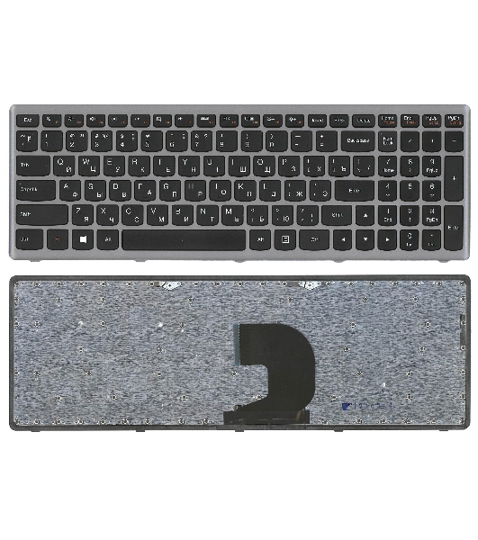 Клавиатура для ноутбука Lenovo IdeaPad Z500 черная с серой рамкой