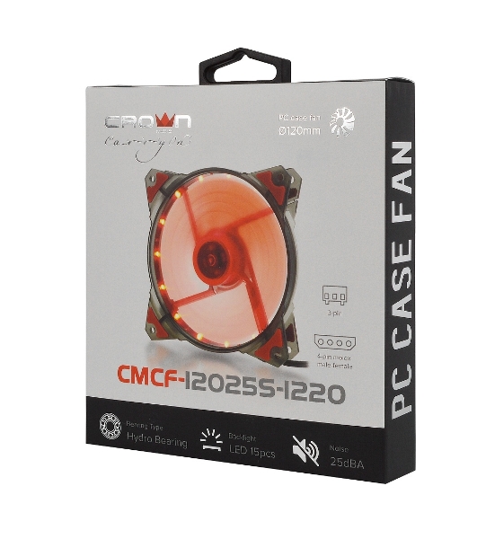 Вентилятор для корпуса Crown CMCF-12025S-1220 черный/красный, 120 мм, 1650 об/мин, 28 дБ, 3 pin