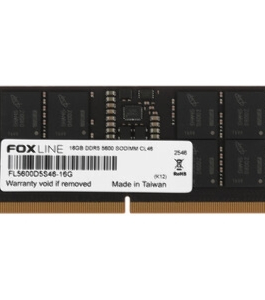 Оперативная память Foxline, DDR5, 16GB (1x16 GB), 5600 MHz, CL46, SO-DIMM