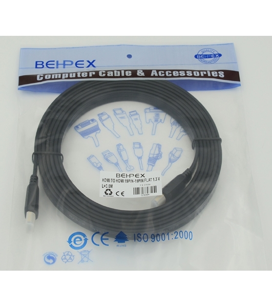 Кабель HDMI 3м SIEMAX FLAT 19M - 19M плоский, черный