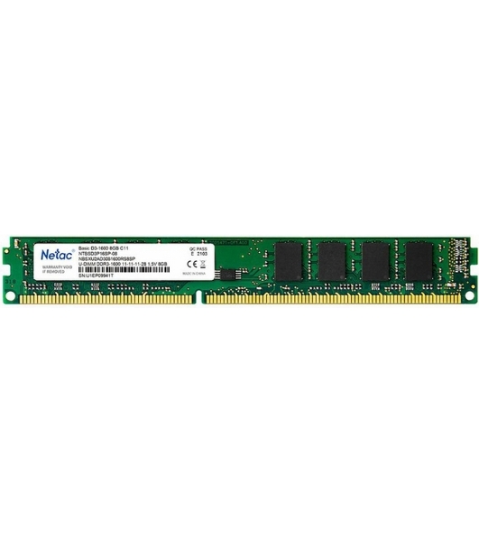 Оперативная память NETAC Basic, DDR3, 8GB (1x8GB), 1600MHz, CL11, DIMM
