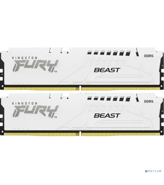 Оперативная память Kingston Fury Beast, DDR5, 32Gb (2x16Gb), 5600MHz, CL40, DIMM, с радиатором, белый