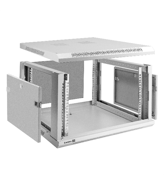 Шкаф телекоммуникационный 19' настенный 6U ExeGate EC-WM-6U.600.M.GREY (19', 6U, 600x600x370 мм (ШхГхВ), передняя дверь металл, съемные боковые панели, пыле- и влагозащита IP23, светло-серый RAL 7035)