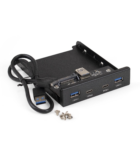 Планка USB на переднюю панель ExeGate U3H-622, 3,5', 2*TypeA +2*TypeC (USB 3.2 Gen2 (SuperSpeed USB 10Gbps), черная, металл, подсоединение к мат. плате)