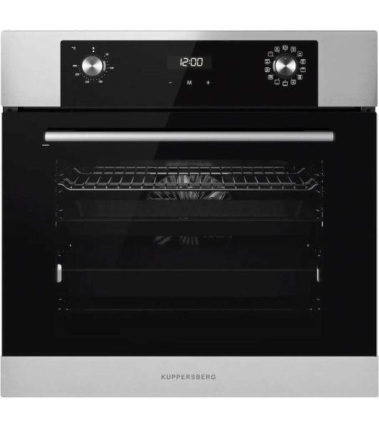 Встраиваемый духовой шкаф Kuppersberg HO 677 BX, High-Tech, объем 70 л, 13 режимов, электронное управление (утапливаемые переключатели, аналоговый дисплей), телескопические направляющие на одном уровне, максимальная температура 300 градусов, 2 стекла в дверце, черный/нержавеющая сталь