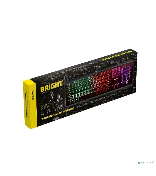 Клавиатура проводная Perfeo 'BRIGHT', GAME DESIGN, низкие кн., подсветка, USB, черный