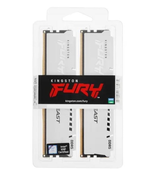 Оперативная память Kingston Fury Beast, DDR5, 32Gb (2x16Gb), 5600MHz, CL40, DIMM, с радиатором, белый