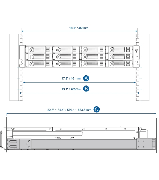 Дисковый массив QNAP RAIL-A03-57 Комплект направляющих для для стоечных устройств не более 2U: SS-ECxx79U-SAS-RP,TS-xx79U-RP,TS-EC