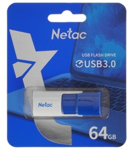 Флешка USB Netac U182 Blue (NT03U182N-064G-32BL), 64Gb, USB 3.0, R/W 70/30, белый/синий