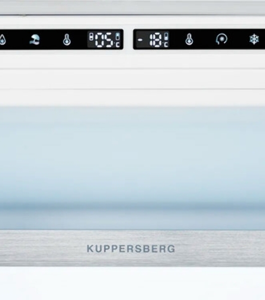 Встраиваемый холодильник Kuppersberg RBN 1760, High-Tech, объем 237 л, скользящий фасад, электронное управление, No Frost, антибактериальный пластик, звуковой сигнал при открытой дверце, перенавешиваемые двери, LED освещение, уровень шума 41 дБ, энергоэффективность А+, белый