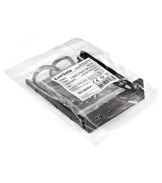 Планка USB на переднюю панель ExeGate U3H-622, 3,5', 2*TypeA +2*TypeC (USB 3.2 Gen2 (SuperSpeed USB 10Gbps), черная, металл, подсоединение к мат. плате)