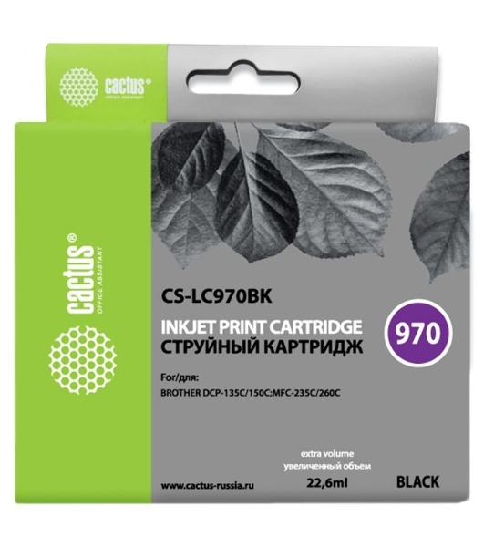 Картридж струйный Cactus CS-LC970BK черный (22,6 мл) для Brother DCP-135C/150C/MFC-235C/260C