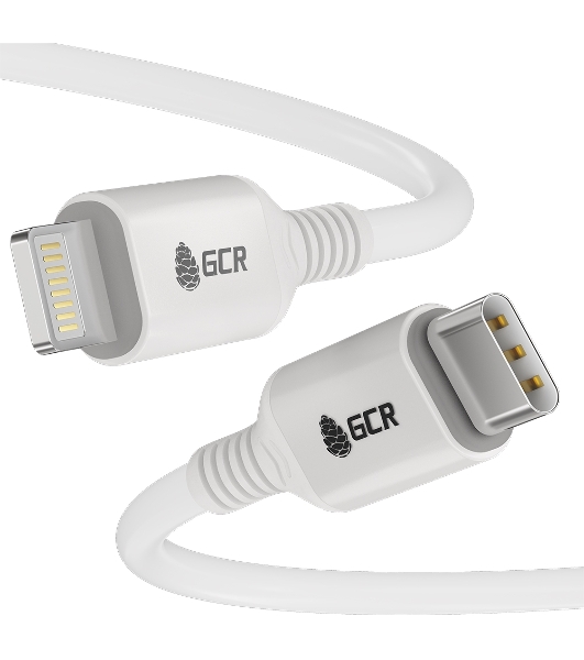 Кабель GCR PREMIUM 3.0m TypeC/Lightning MFI POWER DELIVERY 18 W, быстрая зарядка, белый силикон, AL case белый, белый ПВХ, GCR-53756