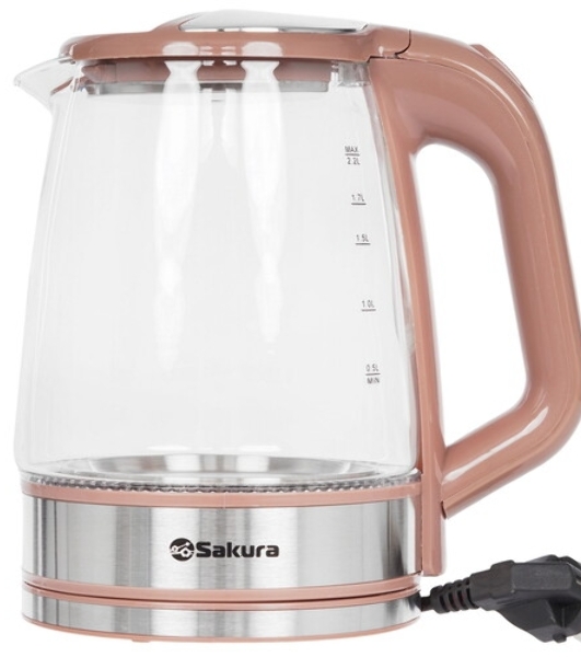 Чайник электрический Sakura SA-2722BR 2,2л,стекл,темный шоколад