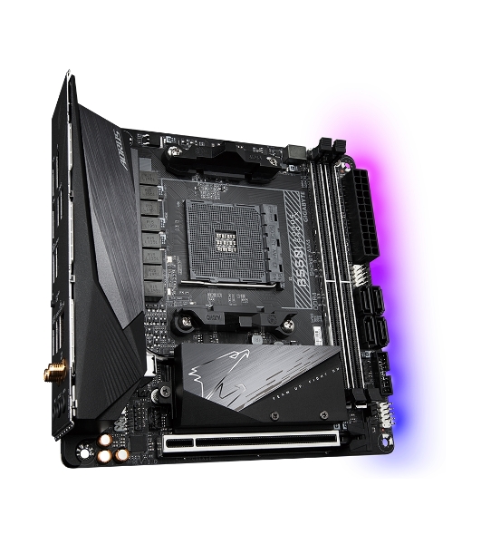 Материнская плата Gigabyte B550I AORUS PRO AX, AM4, AMD B550, 2xDDR4, 4xSATA, 2xM.2, 1xPCIe 4.0 x16, 2xHDMI, 1xDP, 1x 2.5Gb LAN, 1xUSB-C 3.2 Gen 2, 4xUSB-A 3.2 Gen 1, 3x3.5 мм, 7.1, Mini-ITX