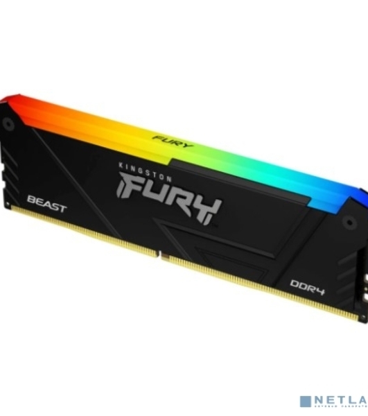 Оперативная память Kingston Fury Beast, DDR4, 8GB (1x8GB), 3200MHz, CL16, DIMM, с радиатором, RGB, черный