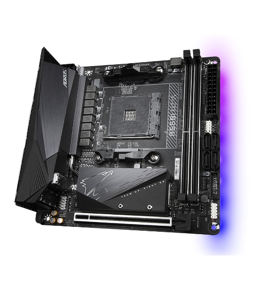 Материнская плата Gigabyte B550I AORUS PRO AX, AM4, AMD B550, 2xDDR4, 4xSATA, 2xM.2, 1xPCIe 4.0 x16, 2xHDMI, 1xDP, 1x 2.5Gb LAN, 1xUSB-C 3.2 Gen 2, 4xUSB-A 3.2 Gen 1, 3x3.5 мм, 7.1, Mini-ITX