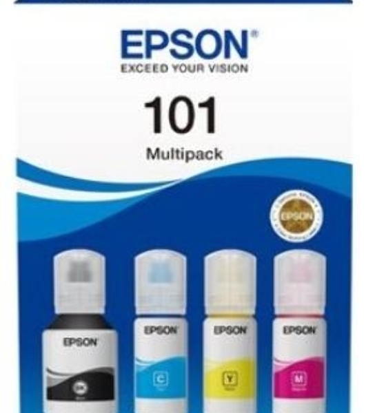 Чернила оригинальные Epson 101 / C13T03V64A мультипак, черный 127 мл., голубой, пурпурный, желтый - 210 мл. для Epson