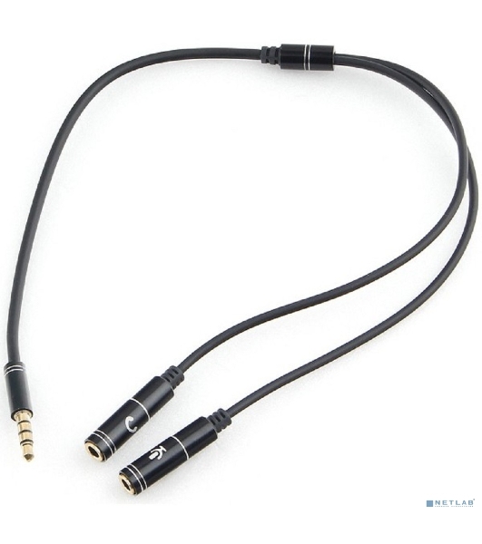 Кабель аудио Cablexpert CCAB-02-35MYHM-0.2MB. 3.5 Jack 4pin(M)/2х 3.5 Jack(F) наушники и микрофон, черный, 0.2м, блистер