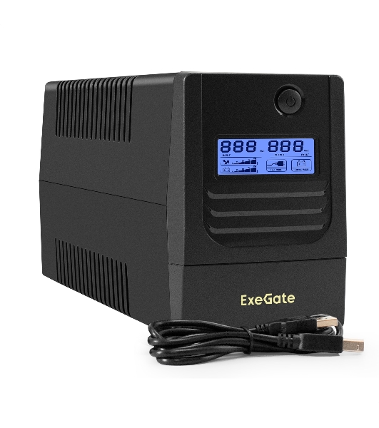 Источник бесперебойного питания ExeGate Smart LB-650.LCD.AVR.2SH.USB (650VA/390W, LCD, AVR, 2*Schuko, USB, батарея 12V 7Ah, черный)