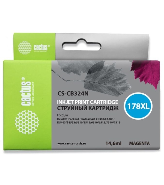 Картридж струйный Cactus CS-CB324N №178XL пурпурный (14.6 мл.) для HP PhotoSmart B8553/C5383/C6383/D5463