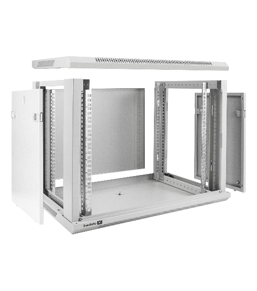 Шкаф телекоммуникационный 19' настенный 9U ExeGate EC-WM-9U.450.G.GREY (19', 9U, 600x450x500 мм (ШхГхВ), передняя дверь закаленное стекло, съемные боковые панели, пыле- и влагозащита IP23, светло-серый RAL 7035)