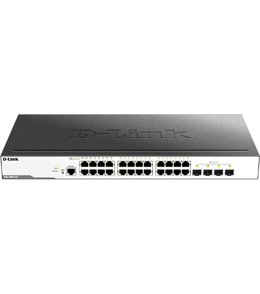 Коммутатор D-Link DGS-3000-28L/B1A, 24×1 Гбит/с + 4×1 Гбит/с SFP, управляемый