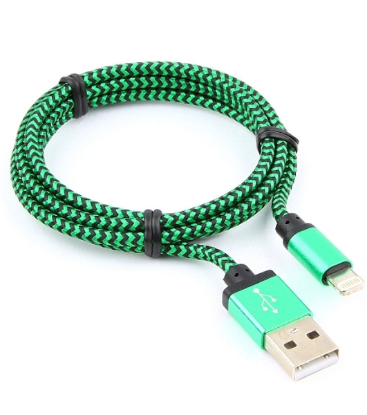 Кабель Gembird USB 2.0 Cablexpert AM/Lightning 8P, 1м, нейлоновая оплетка, алюминиевые разъемы, зеленый, пакет