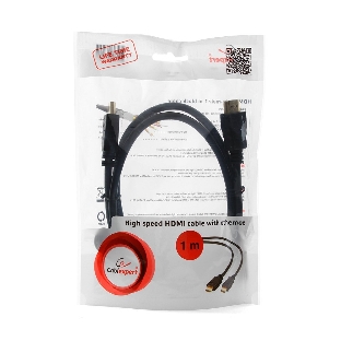 Кабель Cablexpert HDMI CC-HDMI4-1M, 19M/19M, v2.0, медь, позол.разъемы, экран, 1м, черный, пакет