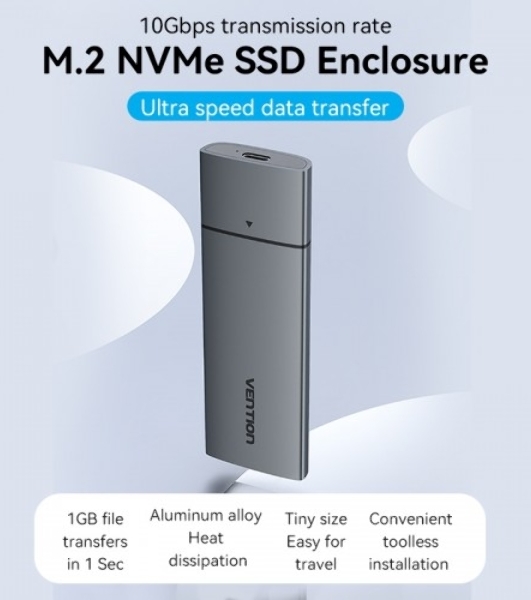 Корпус для SSD Vention USB 3.1 Gen 2-C M.2 NVMe Серый