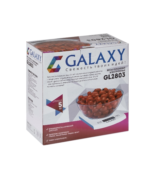 Весы кухонные Galaxy Line GL 2803, белый, пластик, максимальный вес 5 кг, ЖК-дисплей с подсветкой, цена деления 1 г