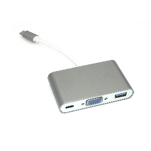 Адаптер Type-C на VGA, USB 3.0 + Type-С для MacBook, серый