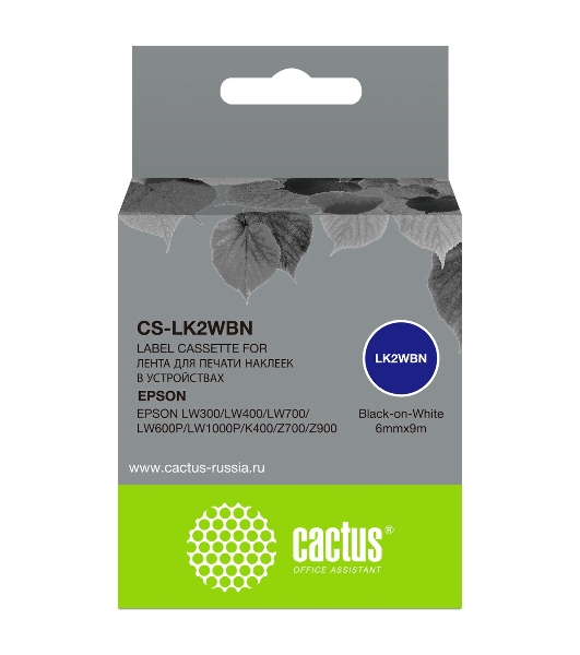Картридж ленточный Cactus CS-LK2WBN черный, 6мм, 9м для Epson LW300/LW400/LW700/LW600P/LW1000P/K400/Z700/Z900