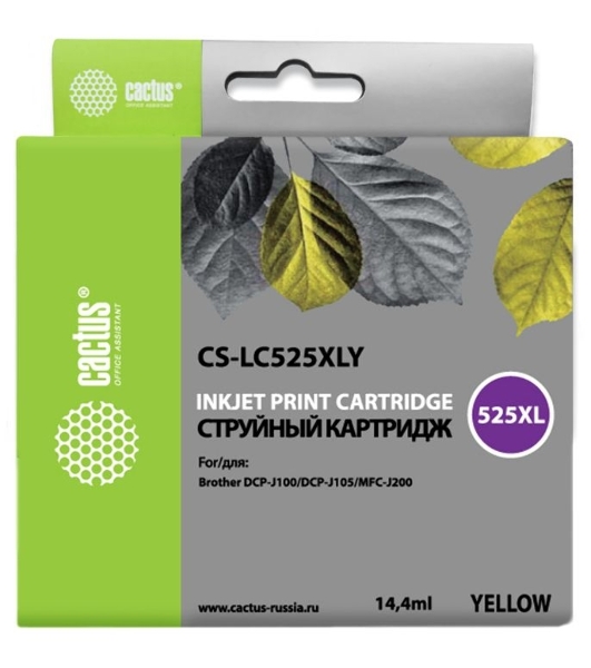Картридж струйный Cactus CS-LC525XLY желтый (14,4 мл) для Brother DCP-J100/J105/J200