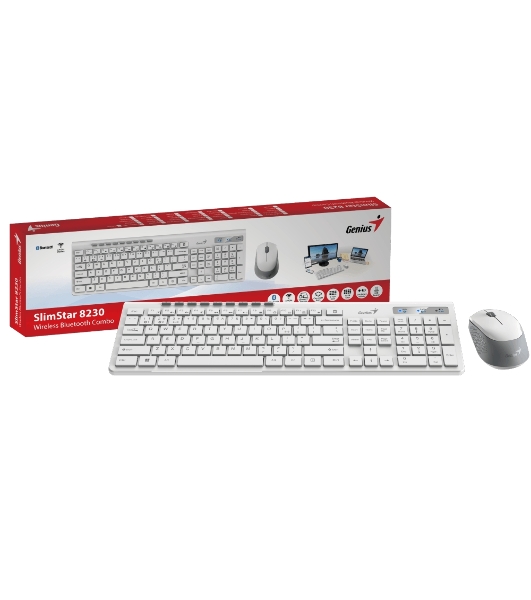 Комплект клавиатура+мышь Genius SlimStar 8230 беспроводной, USB + Bluetooth, 1000 DPI, белый