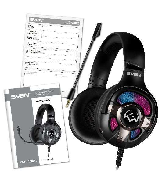 Гарнитура Sven AP-U1100MV чёрный, проводная, USB, подсветка