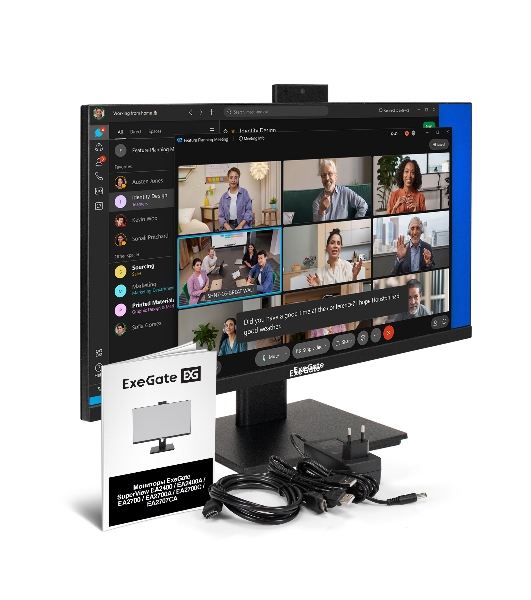 Монитор 23.8' ExeGate SuperView EA2400 IPS 1920x1080, 75 Гц, 5 мс, 16:9, 250 кд/м², HDMI 1.4, VGA, веб-камера (2 Мп), 3.5 мм, черный