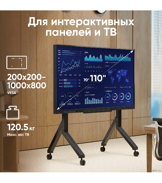 Стойка для телевизора Onkron TS2081 черный 70'-110' макс.120.5кг напольный мобильный