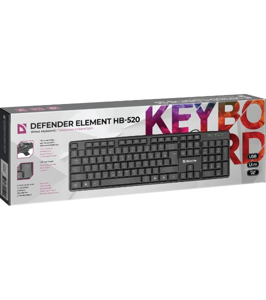 Клавиатура проводная Defender Element HB-520, USB, черный