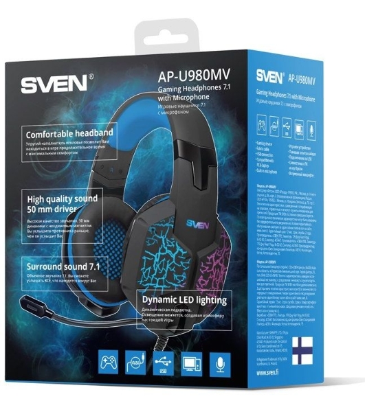 Гарнитура Sven AP-U980MV синий-чёрный, проводная, USB