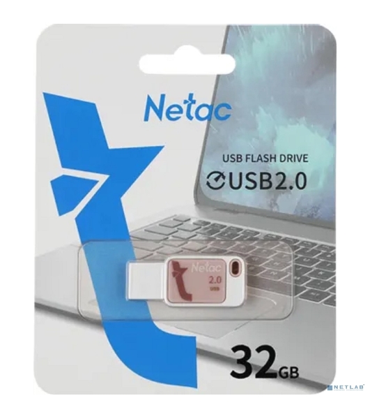 Флешка USB Netac UA31 NT03UA31N-032G-20PK), 32Gb, USB 2.0, R/W 110/45, розовый/белый