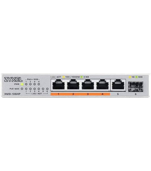 Коммутатор Zyxel XMG-105HP-EU0101F (L2) 5x2.5 Гбит/с 1SFP+ 4PoE++ 70W неуправляемый