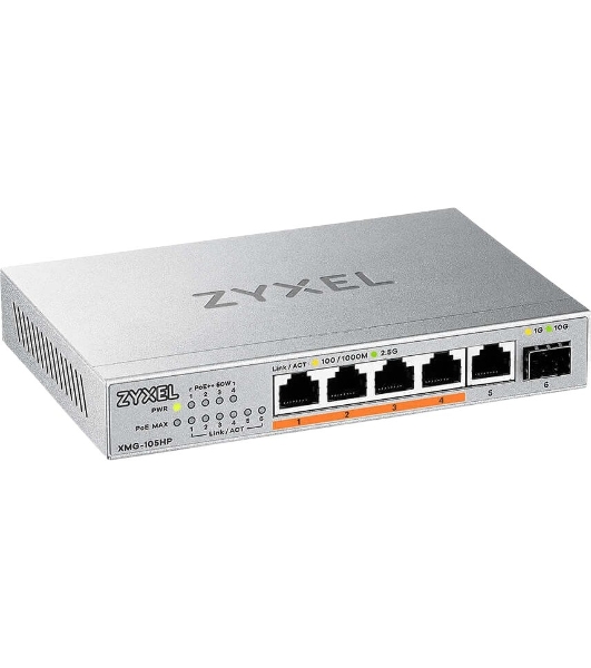 Коммутатор Zyxel XMG-105HP-EU0101F (L2) 5x2.5 Гбит/с 1SFP+ 4PoE++ 70W неуправляемый