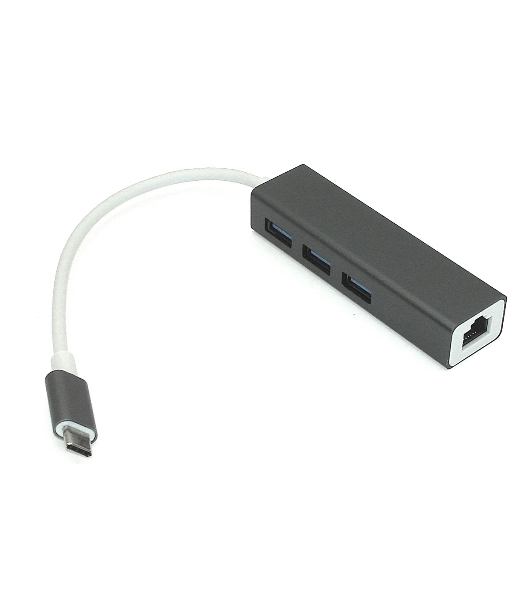Адаптер Type-C на USB 3.0*3 + RJ45, серый