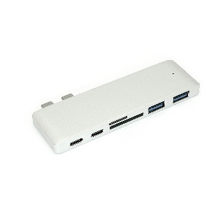 Адаптер сдвоенный Type-C на USB 3.0*2 + Type-C* 2 + SD/TF для MacBook, серебристый