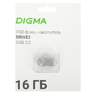 Флешка USB Digma DRIVE2 (DGFUM016A20SR), 16Gb, USB 2.0, R/W 20/10, серебристый